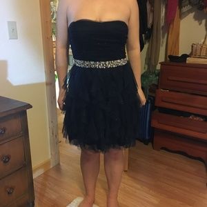 Prom Dress Navy Blue  /Jeweled  Sash / Strapless